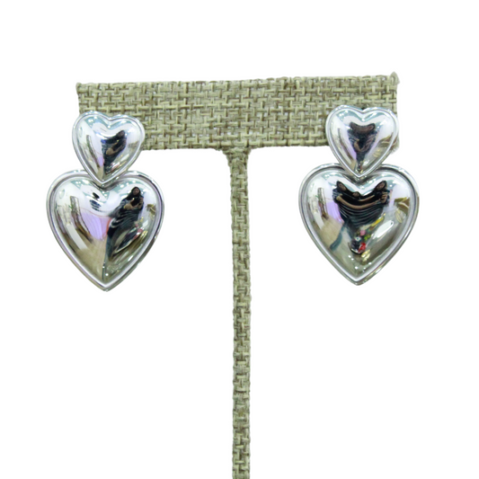 Aretes Double Heart Plateados